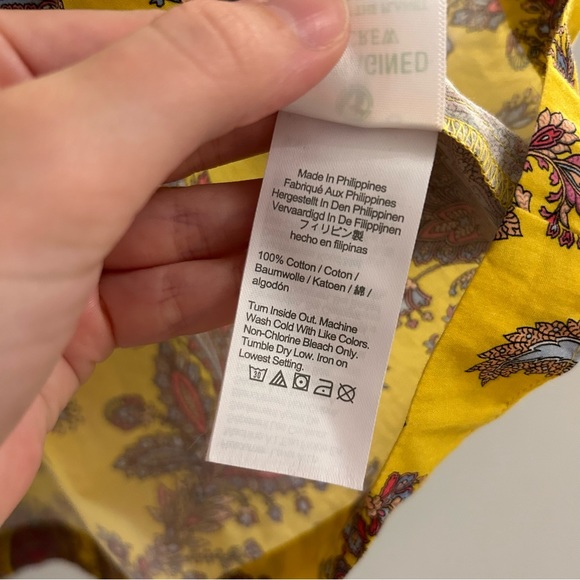 J. Crew Collection Tie-Neck Cotton Poplin Top Ratti Golden Yellow Paisley - Picture 8 of 8